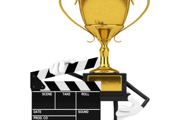Golden Award Winner Trophy Mascot Person Character with Movie Cl Selena Movie